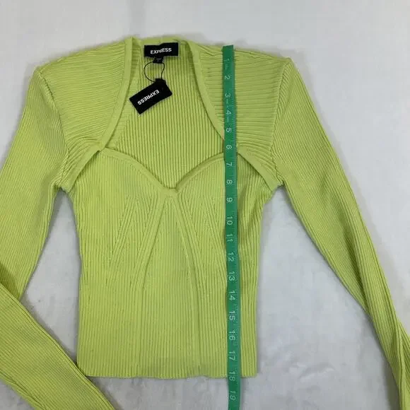 NEW Express NWT $98 Women’s Long Sleeve Crop Top Size S Lime Green Stretch Chrty - Picture 7 of 11